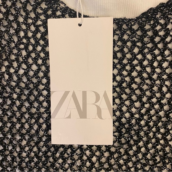 ZARA Women's Layered Top White w/ Black Metallic Sequined Mesh Size M - NWT $39 - Picture 13 of 15